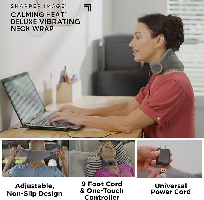 Calm Heating And Massaging Neck Wrap With Vibration Therapy 3 Heat Levels 3 Massage Modes For Pain And Stress Relief