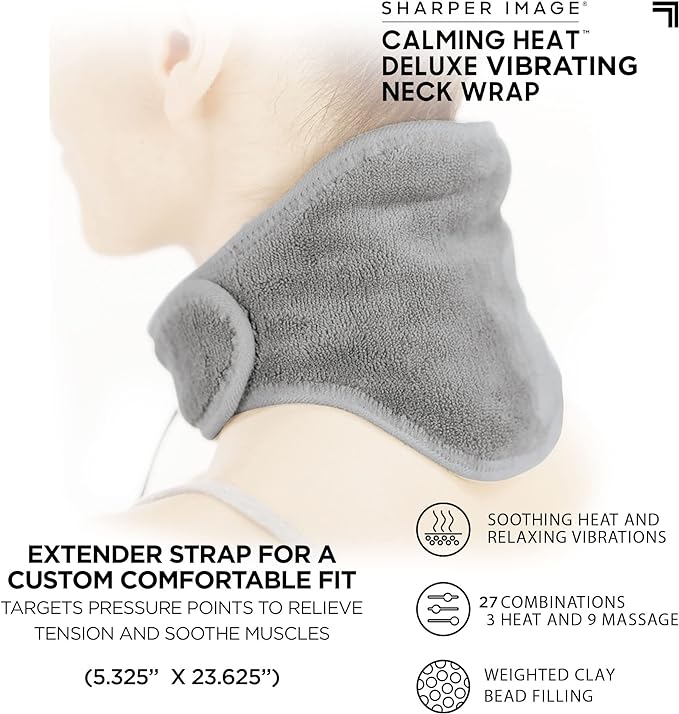 Calm Heating And Massaging Neck Wrap With Vibration Therapy 3 Heat Levels 3 Massage Modes For Pain And Stress Relief