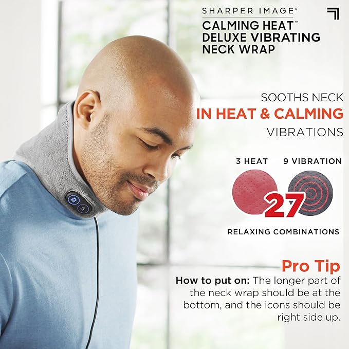 Calm Heating And Massaging Neck Wrap With Vibration Therapy 3 Heat Levels 3 Massage Modes For Pain And Stress Relief