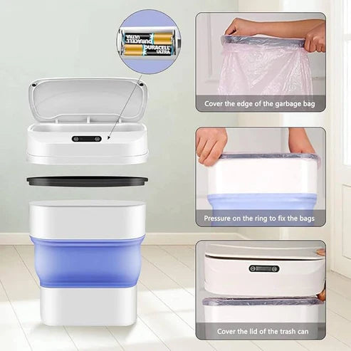Smart Sensor Folding Infrared Trash Can مستشعر ذكي قابل للطي يعمل بالأشعة تحت الحمراء