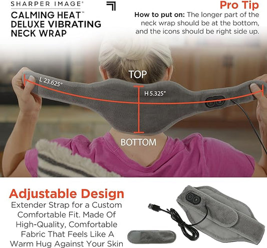 Calm Heating And Massaging Neck Wrap With Vibration Therapy 3 Heat Levels 3 Massage Modes For Pain And Stress Relief