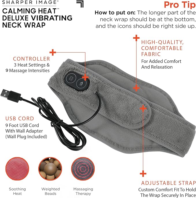 Calm Heating And Massaging Neck Wrap With Vibration Therapy 3 Heat Levels 3 Massage Modes For Pain And Stress Relief